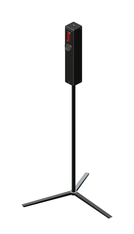 Beam Break optical timing sensor mounted on a three-legged floor stand