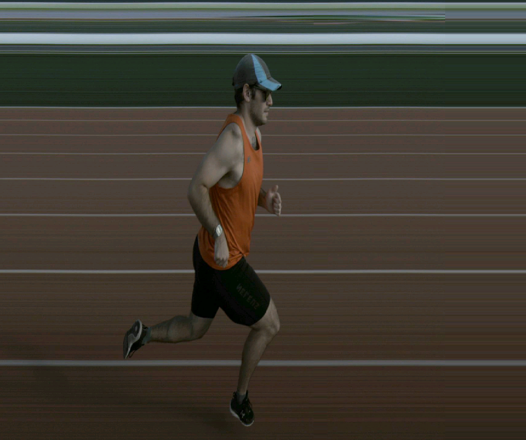 Photo-finish line-scan capture of a runner on an indoor track